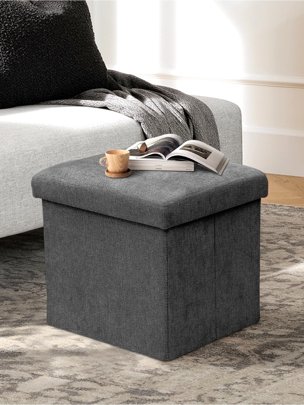 Gray Fabric Storage Ottoman with Liftable Lid - Home Storage & Organization ⭐️❗️
